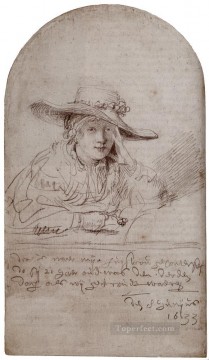 Rembrandt van Rijn Painting - Saskia con sombrero de paja Rembrandt